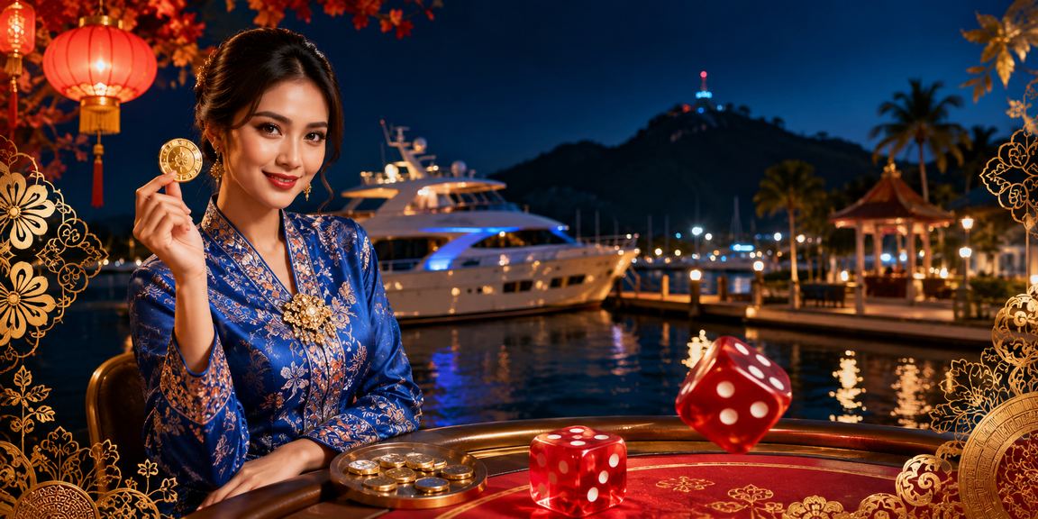 Permainan dadu Langkawi dengan pakaian baju kurung tradisional Malaysia
